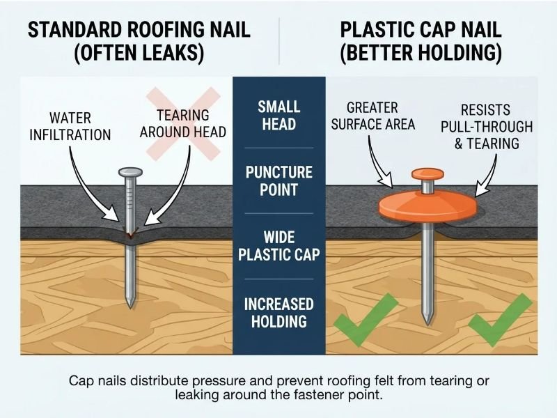 Why Cap Nails Usually Hold Roofing Felt Better