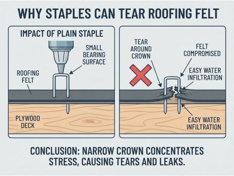 Why Plain Staples Can Tear Roofing Felt